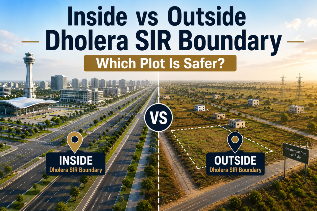 Inside vs outside Dholera SIR boundary map plot investment comparison Nestoria Group